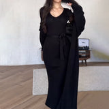 Set Ynna compus din jerseu si rochie tricot reiat