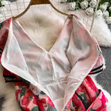 Rochie Elisia cu volanase, imprimeu floral, curea inclusa