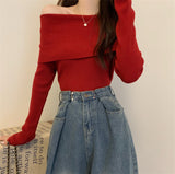 Bluza Unnoa din tricot cu decolteu barcuta cu umeri goi