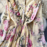 Rochie Miliona galbena cu imprimeu floral si volanase