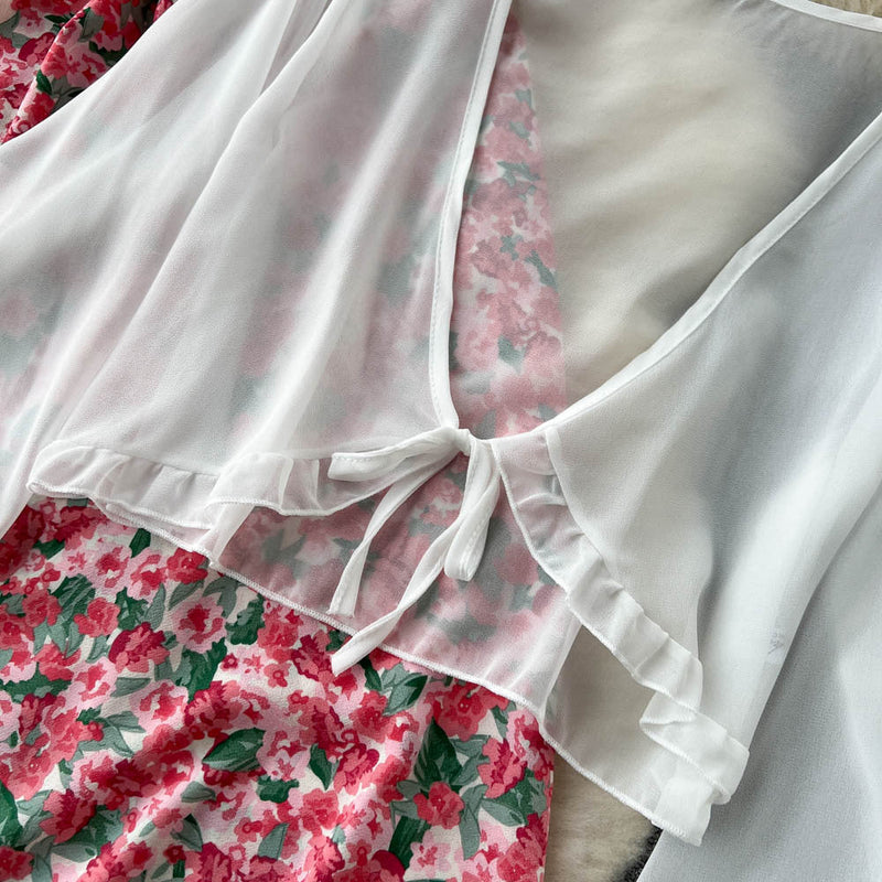 Set Delanie compus din rochie roz si camasa cu nod