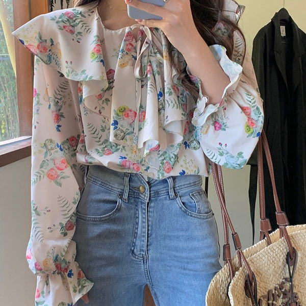 Camasa Caily cu imprimeu floral si volanase