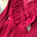 Rochie Nicolette visinie plisata cu volanase la mansete