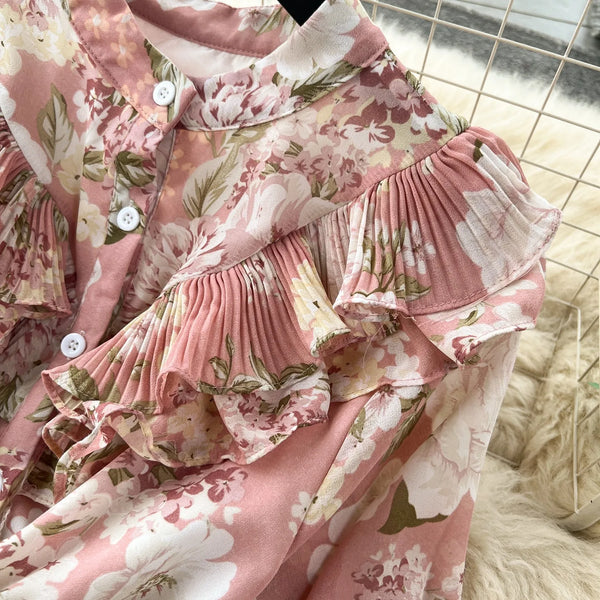 Rochie Chloe roz cu volanase si curea accesorizata