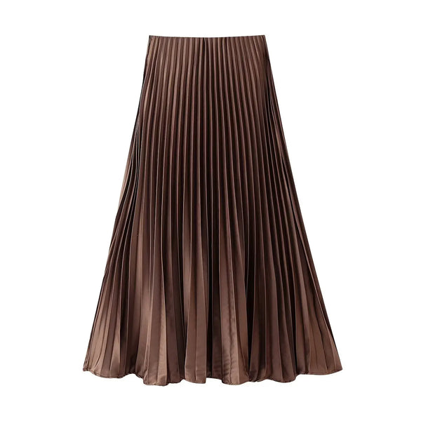 Fusta Gliss maro plisata din satin cu talie elastica