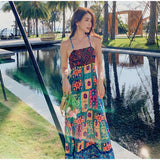 Rochie Cordelia albastra cu imprimeu deosebit brodat si bretele reglabile