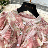 Rochie Chloe roz cu volanase si curea accesorizata