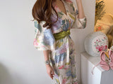 Rochie Aletta cu imprimeu floral si maneci bufante