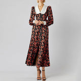 Rochie Garcela neagra cu guler lat si imprimeu floral