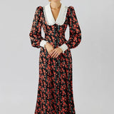 Rochie Garcela neagra cu guler lat si imprimeu floral