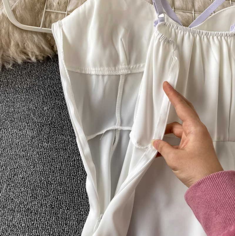Rochie Henna alba cu bretele reglabile si fermoar lateral