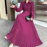 Rochie Hanelore mov cu pliuri si curea accesorizata