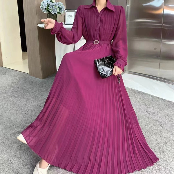 Rochie Hanelore mov cu pliuri si curea accesorizata