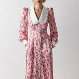 Rochie Garcela roz cu guler lat si imprimeu floral