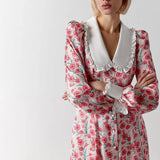 Rochie Garcela roz cu guler lat si imprimeu floral