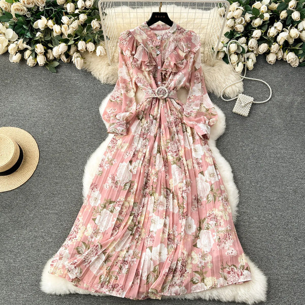 Rochie Chloe roz cu volanase si curea accesorizata