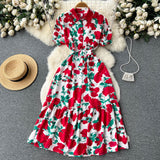 Rochie Gamma alba cu imprimeu floral si curea accesorizata