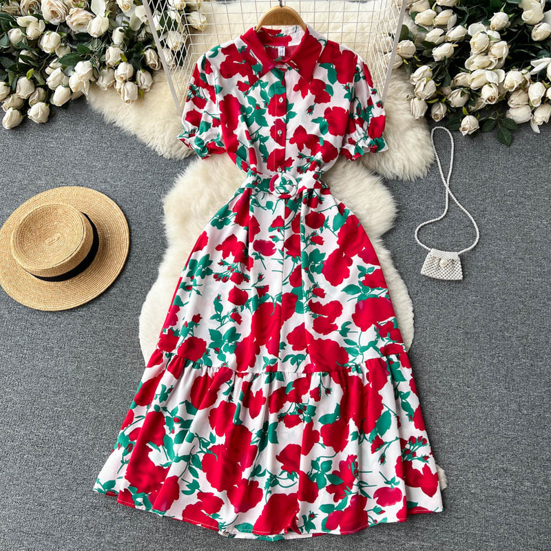 Rochie Gamma alba cu imprimeu floral si curea accesorizata