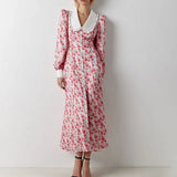 Rochie Garcela roz cu guler lat si imprimeu floral
