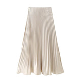 Fusta Gliss crem plisata din satin cu talie elastica