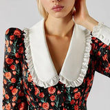 Rochie Garcela neagra cu guler lat si imprimeu floral