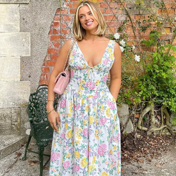 Rochie Tabby galbena cu decolteu in V si croi tip corset in talie