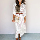 Rochie Shayla cu imprimeu in dungi si curea in talie