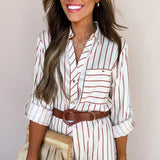 Rochie Shayla cu imprimeu in dungi si curea in talie