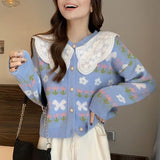 Jerseu Luzira din tricot cu guler lat brodat