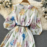 Rochie midi Alvada cu imprimeu floral si curea eleganta