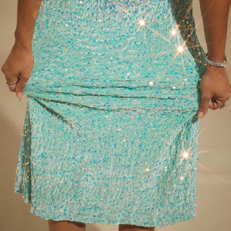 Rochie Lorien midi cu paiete si maneci scurte