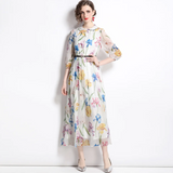 Rochie midi Alvada cu imprimeu floral si curea eleganta