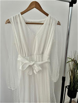 Rochie Dayanne alba din tulle cu imprimeu buline