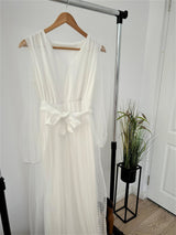 Rochie Dayanne alba din tulle cu imprimeu buline