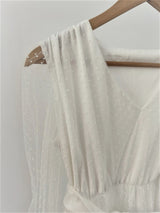 Rochie Dayanne alba din tulle cu imprimeu buline