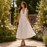 Rochie maxi Dotty cu imprimeu buline si spatele gol
