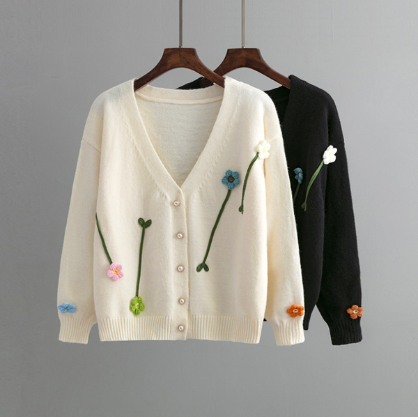 Jerseu Flower negru cu broderie florala