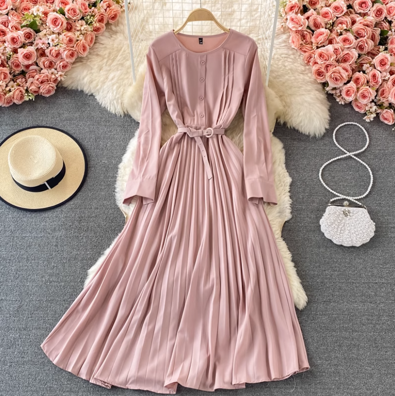 Rochie Bailey roz cu curea accesorizata