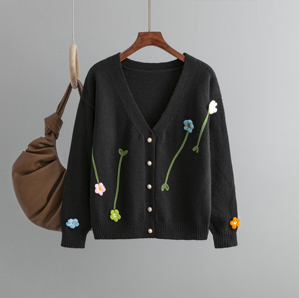 Jerseu Flower negru cu broderie florala