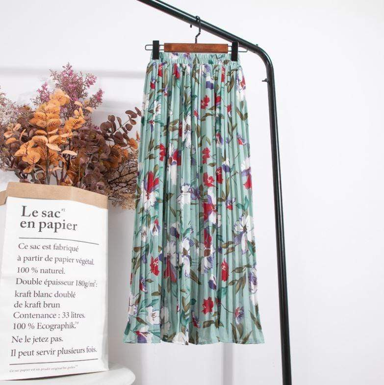Fusta Victoria verde cu talie elastica si imprimeu floral