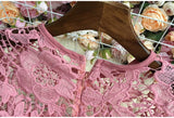 Rochie roz Mirona din dantela, cu maneci scurte si curea accesorizata