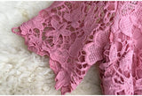 Rochie roz Mirona din dantela, cu maneci scurte si curea accesorizata