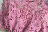 Rochie roz Mirona din dantela, cu maneci scurte si curea accesorizata