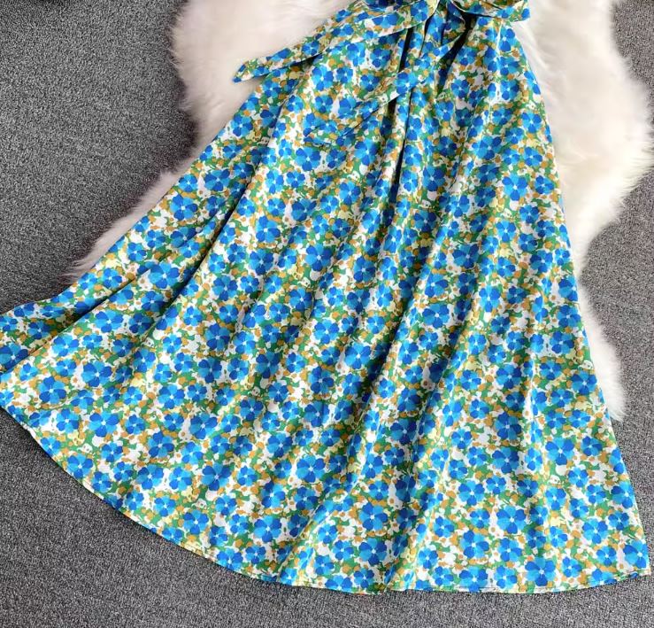 Rochie Ressa galben cu maneci scurte si imprimeu floral