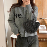Jerseu Davinia din tricot fin cu funda imprimata