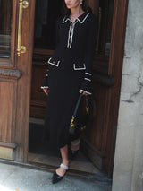 Rochie Gyra din tricot cu decolteu in V si buzunare decorative