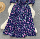 Rochie Gershon bleumarin cu imprimeu floral si decolteu in V