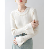 Bluza Ganida din tricot cu detalii la baza gatului si mansete