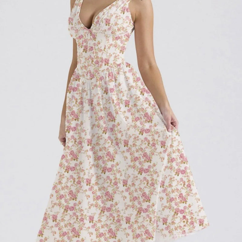 Rochie Tabby alba cu decolteu in V si croi tip corset in talie