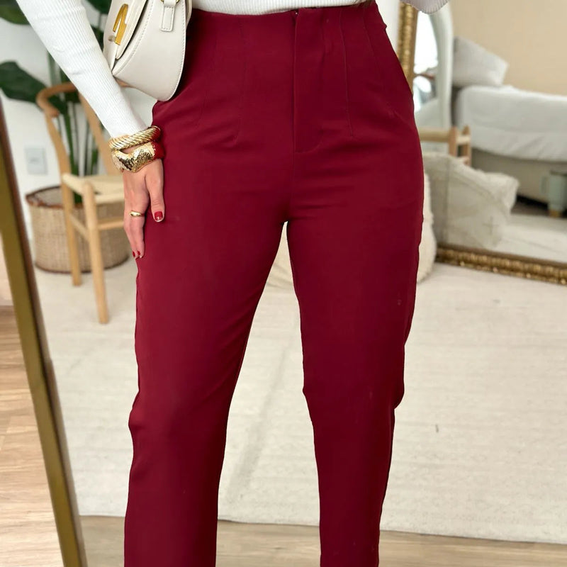 Pantaloni Jemma visini cu talie inalta, croiala conica si pense